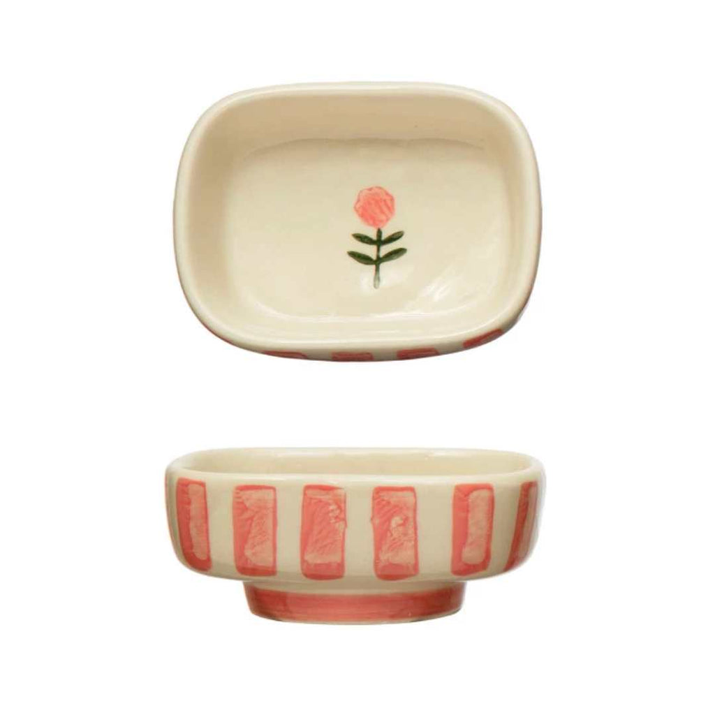 Fußschälchen mit Blumen- und Streifenmotive, Steingut – Produktbild 3